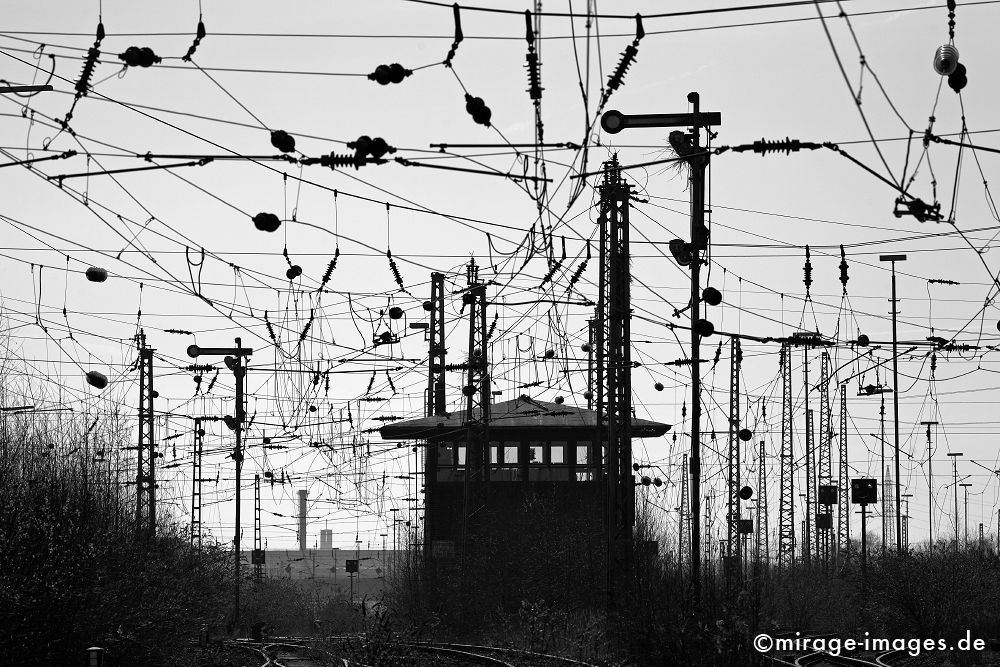 stillgelegte Bahngleise
Dortmund Nord
Schlüsselwörter: Verkehr, Eisenbahn, verlassen, unwirtlich, inhospitable, Bundesbahn, konomie, economy, Rationalisierung, sparen, Strom, Energie, Niedergang, Transport,Infrastruktur, Netzwerk, Vernetzung, Chaos, Verwirrung, Kabel, Leitung, Verbindung,