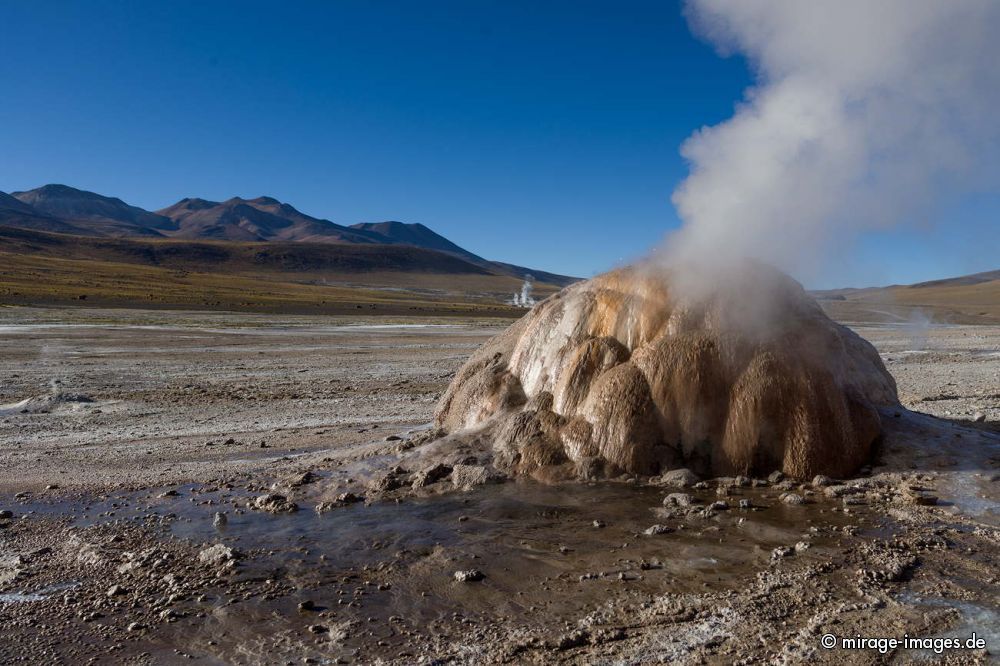 Geysers del Tatio
Schlüsselwörter: Fumarole Blasen malerisch Ökosystem extrem Umwelt zerbrechlich fragil Geysir Hitze heiss Wasser Hochebene Nebel Dampf morgens Naturschutzgebiet Rauch Schwefel entlegen bizarr Sonnenaufgang Wind wild geschützt Landschaft sprudelnd Geologie karg Schönhei